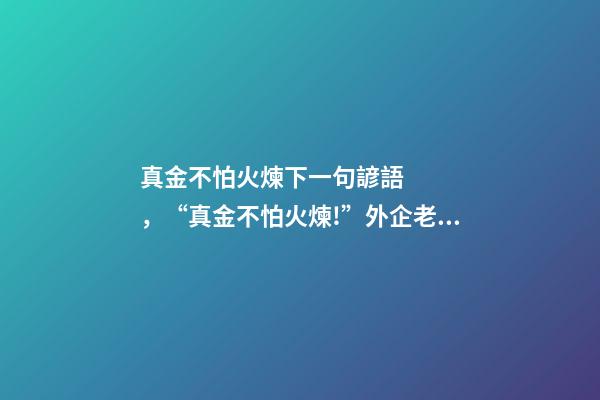 真金不怕火煉下一句諺語，“真金不怕火煉!”外企老總寄語中國經濟